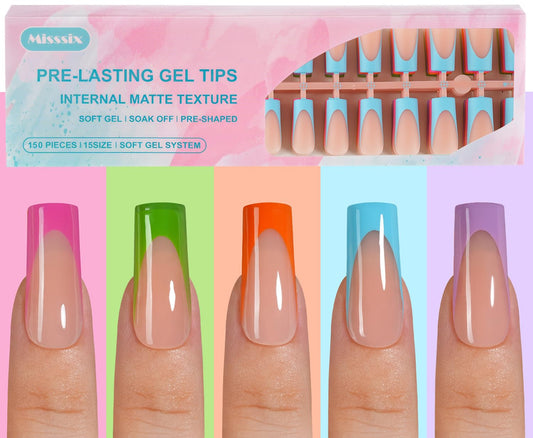Misssix front packaging showing 150pcs long square tips and quick salon results