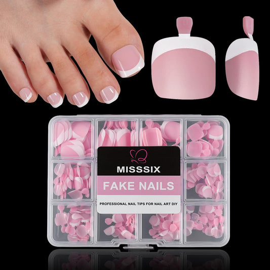 Misssix front packaging showing 216-piece French toe nail set for quick salon look