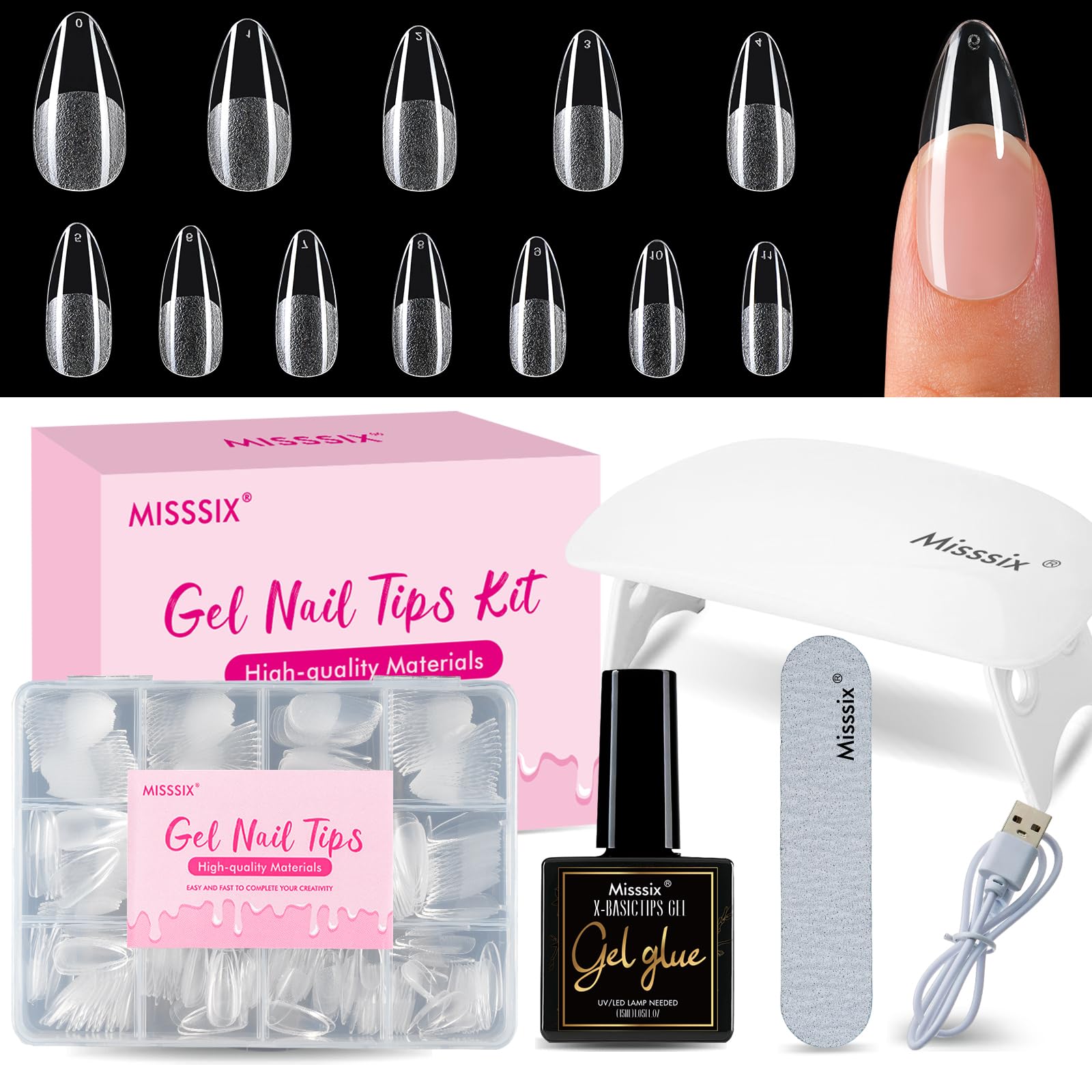 Misssix front packaging of full gel nail kit showing components and benefit of completeness
