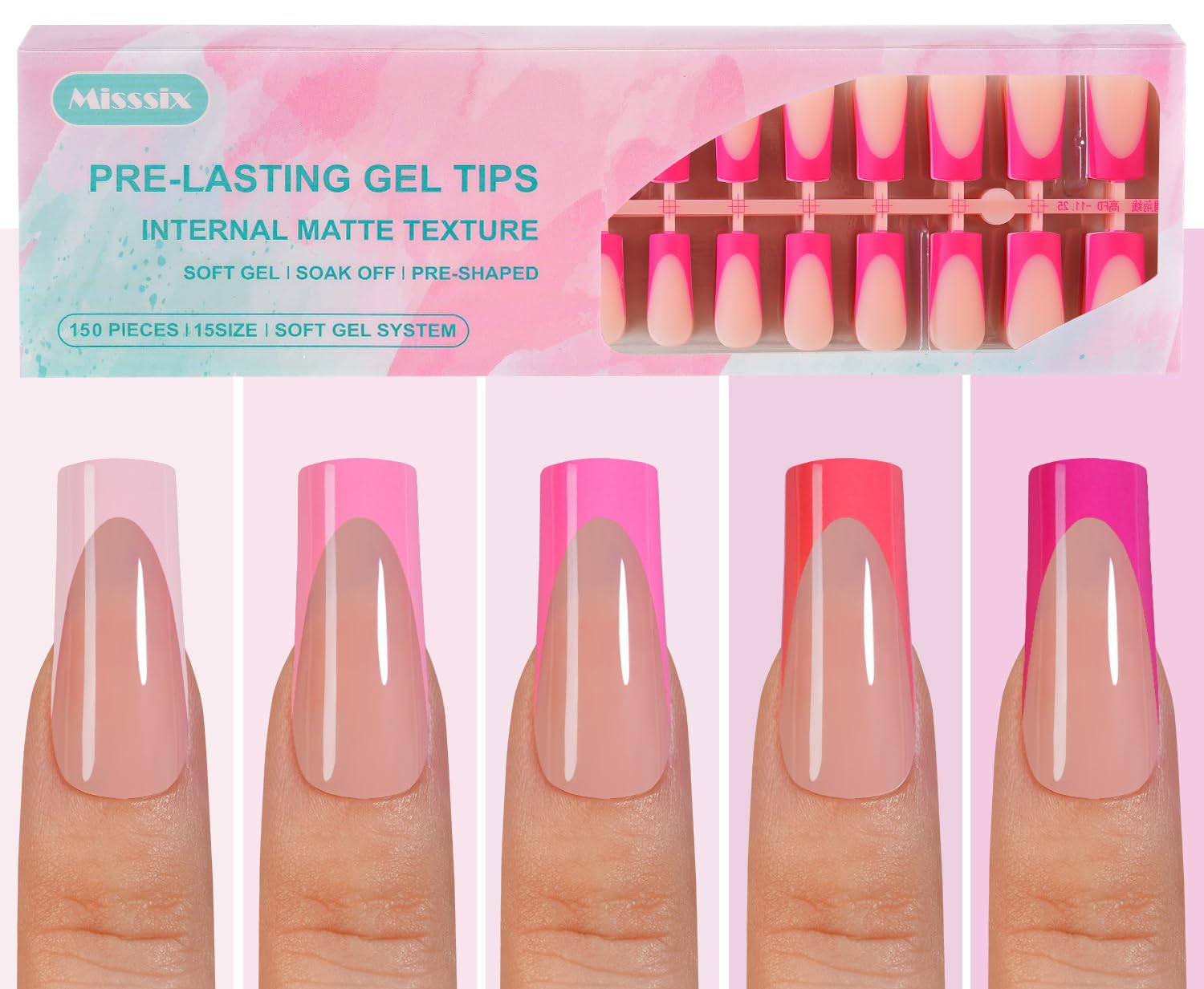 Misssix front packaging showing pink French tips and included pieces for quick selection
