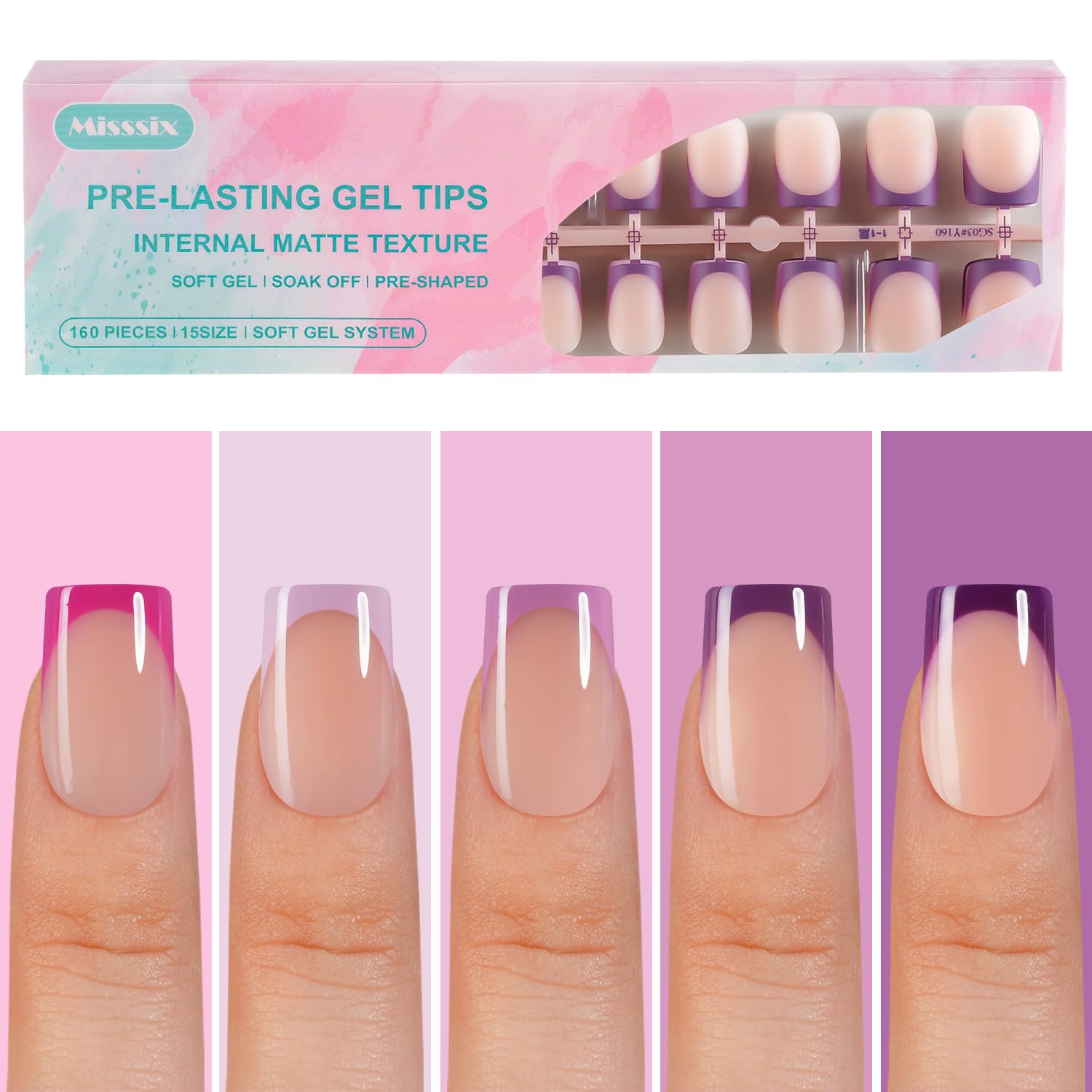 Misssix front packaging showing purple French tips and quantity benefit