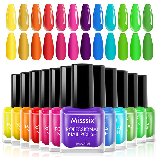 Misssix front packaging showing 12 mini polish bottles and vibrant colors benefit: easy selection