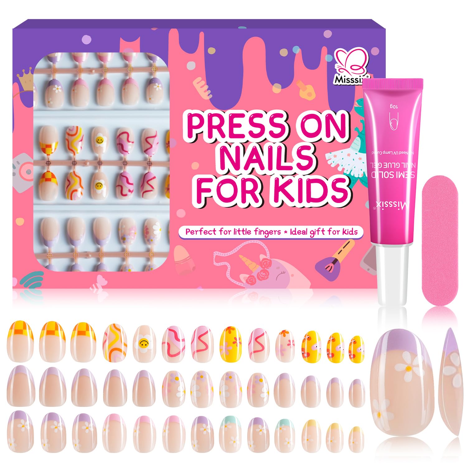 Misssix front packaging showing kit contents and colorful nails for easy selection