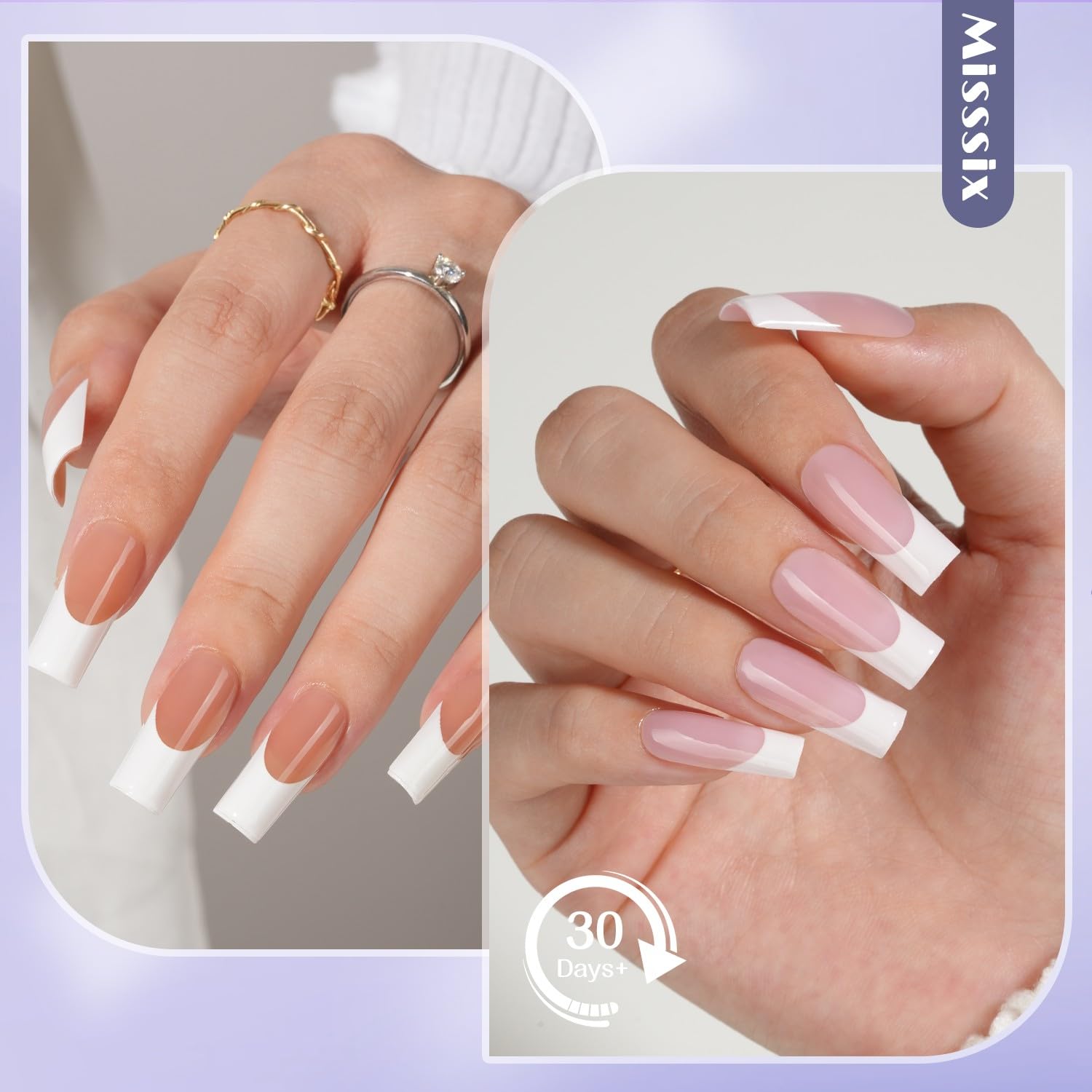 Misssix lifestyle styled French press-on nails showing professional-looking results