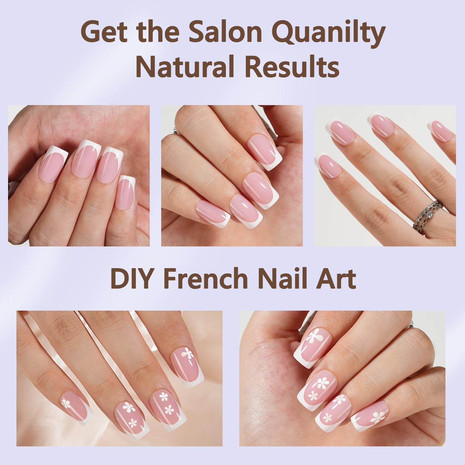 Misssix short square pink tips top view showing natural, salon finish