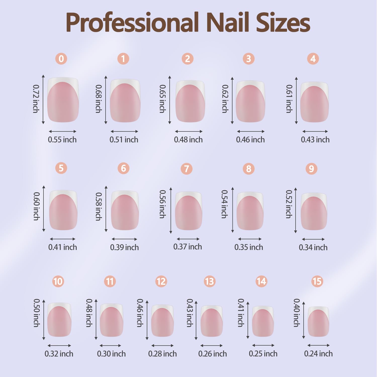 Misssix layout of 16 sizes displayed for precise nail fit selection