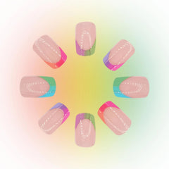 MISUD close-up of colorful French tips, vibrant detail for standout style