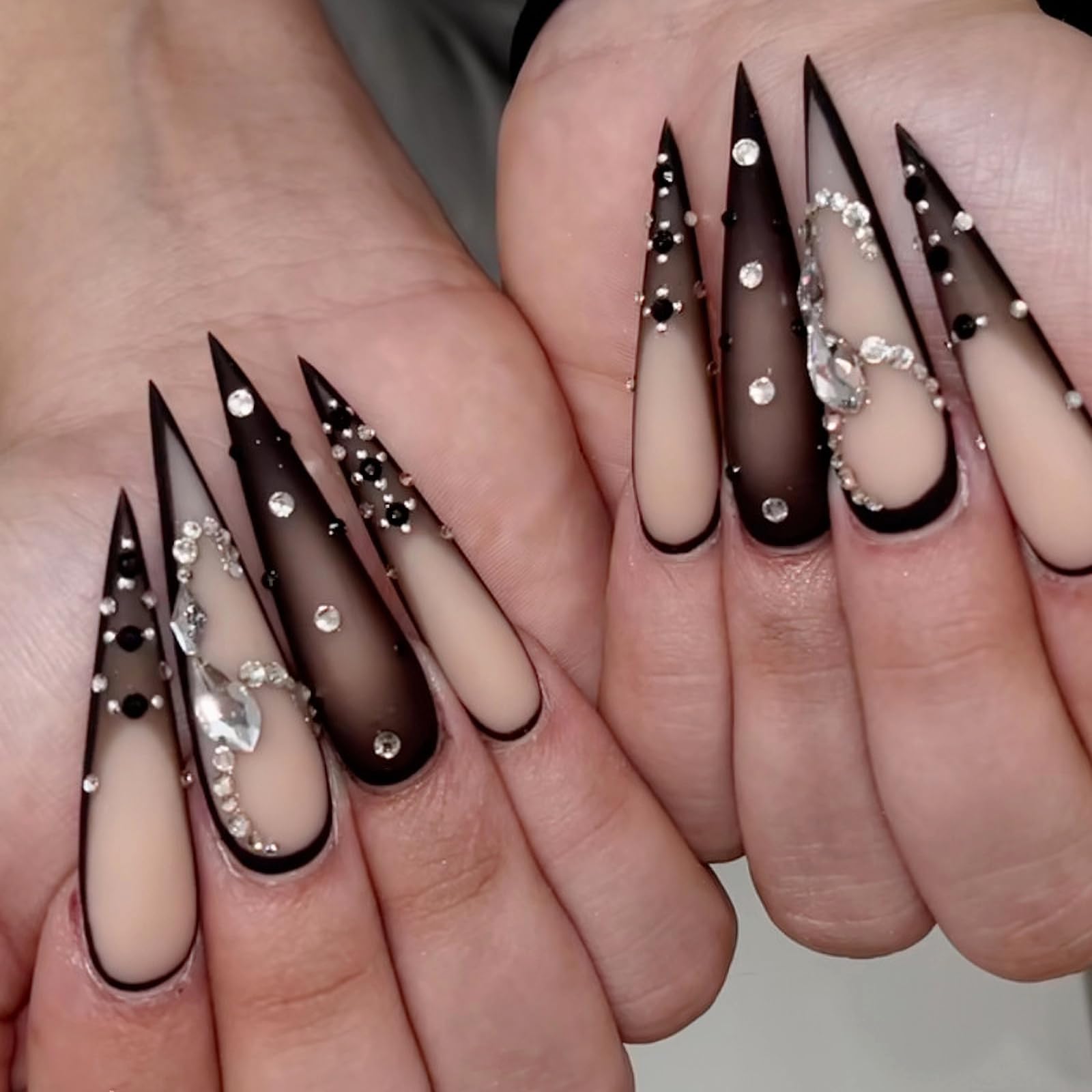MISUD close-up of black ombré and rhinestones, highlights luxury embellishment