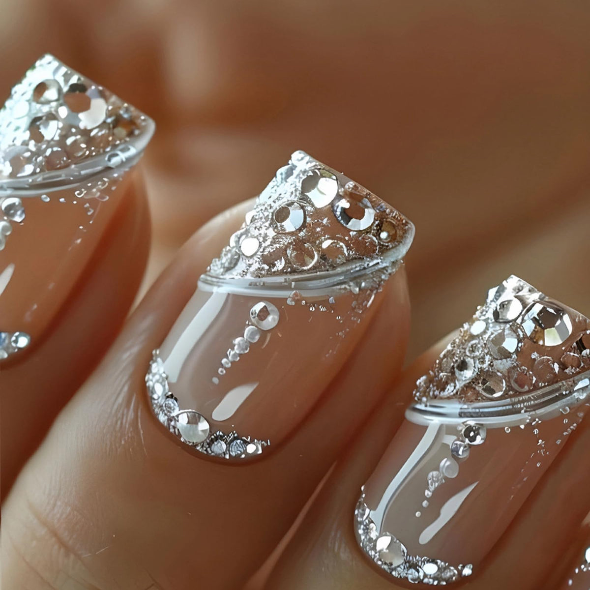 MISUD front packaging showing 24-piece nude glitter nail set benefit instant manicure
