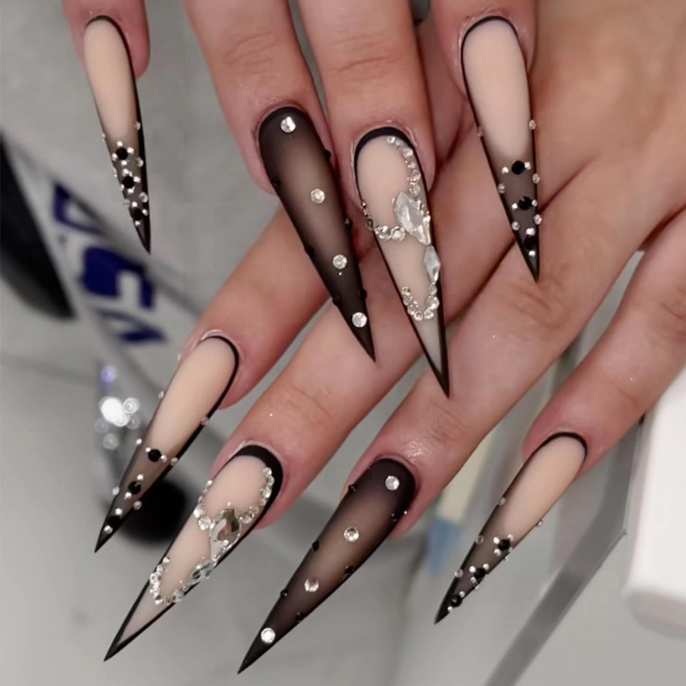 MISUD front packaging showing 24-piece stiletto set and glue, convenient ready-to-wear