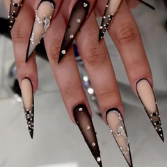 MISUD side profile of long stiletto nail shape, demonstrates dramatic length