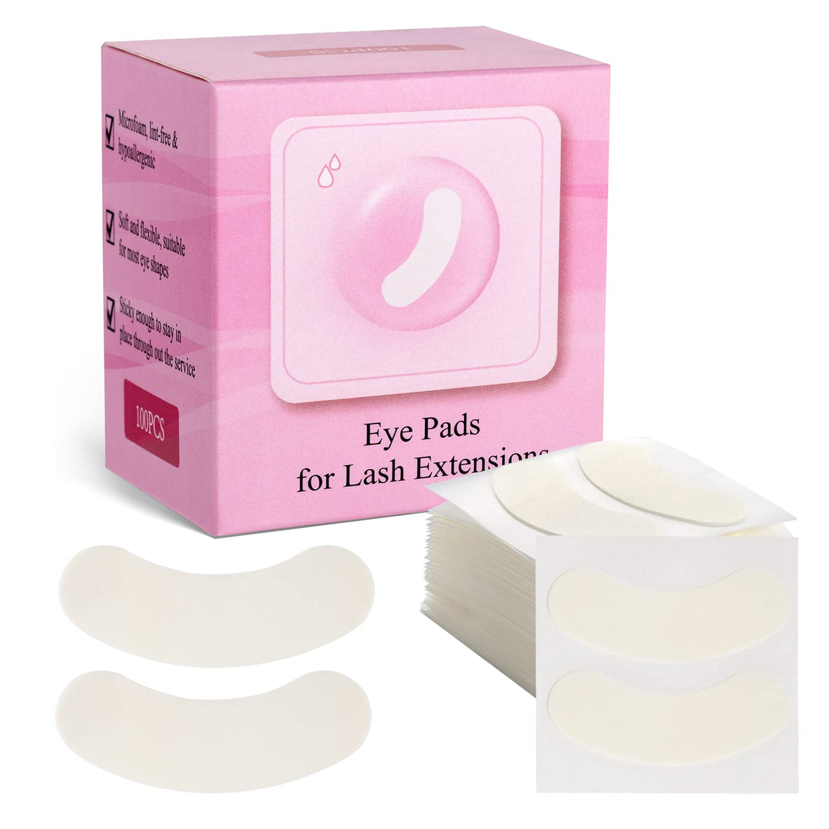 Miuffue front packaging showing 100 foam eye pads and clean branding benefit
