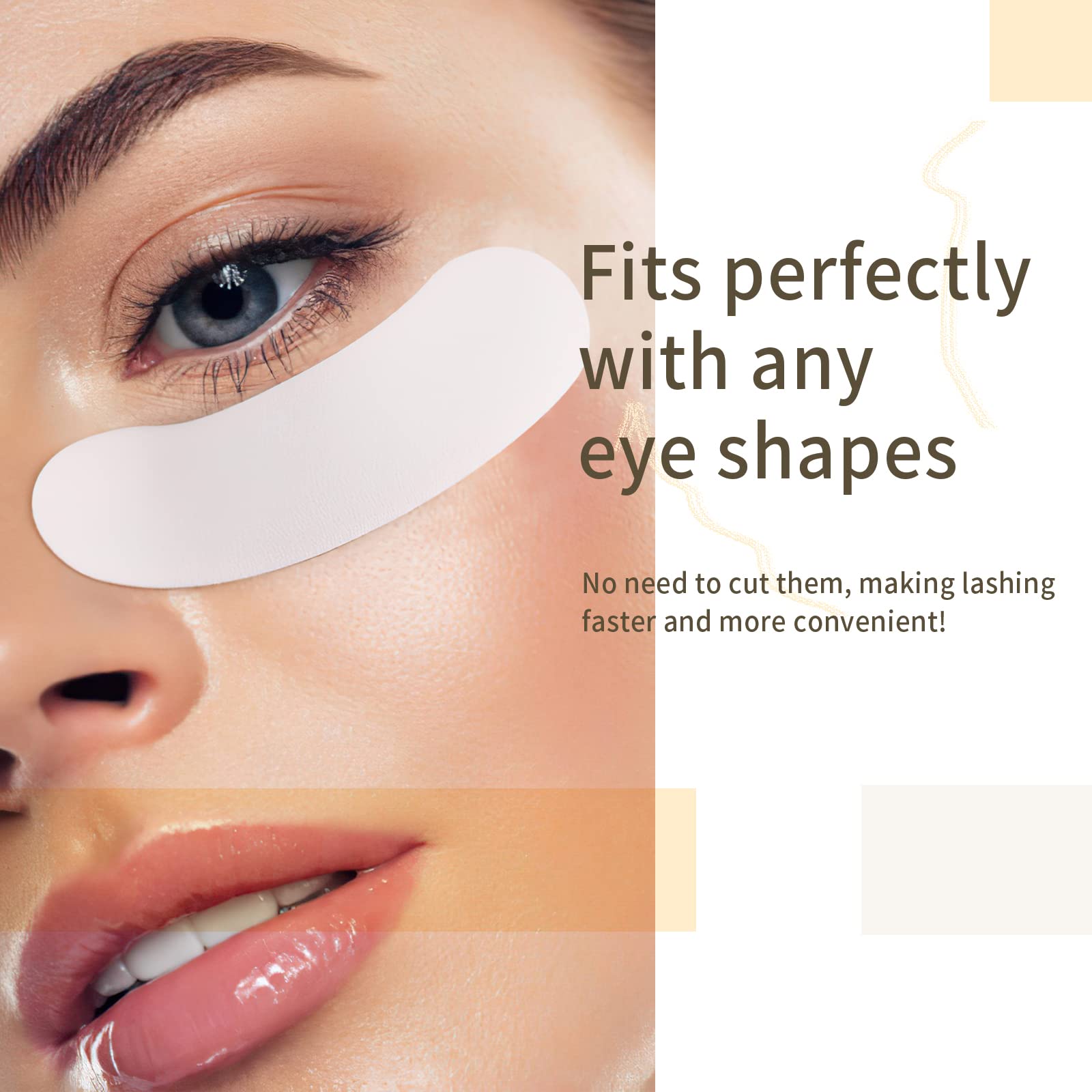 Miuffue pad applied on model eye demonstrating protection and comfort benefit