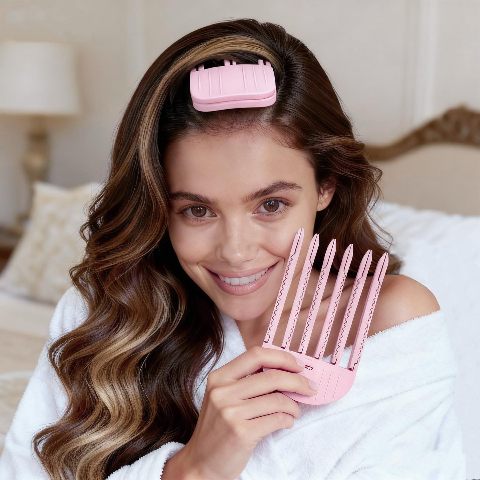MiUWUU 6-teeth clip in use at crown creates visible root lift and fuller silhouette
