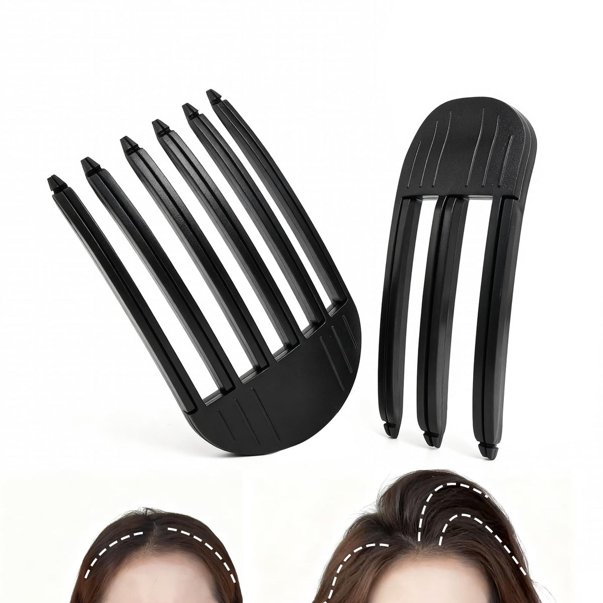 MiUWUU front view of two black volume clips showing design and shape for easy styling