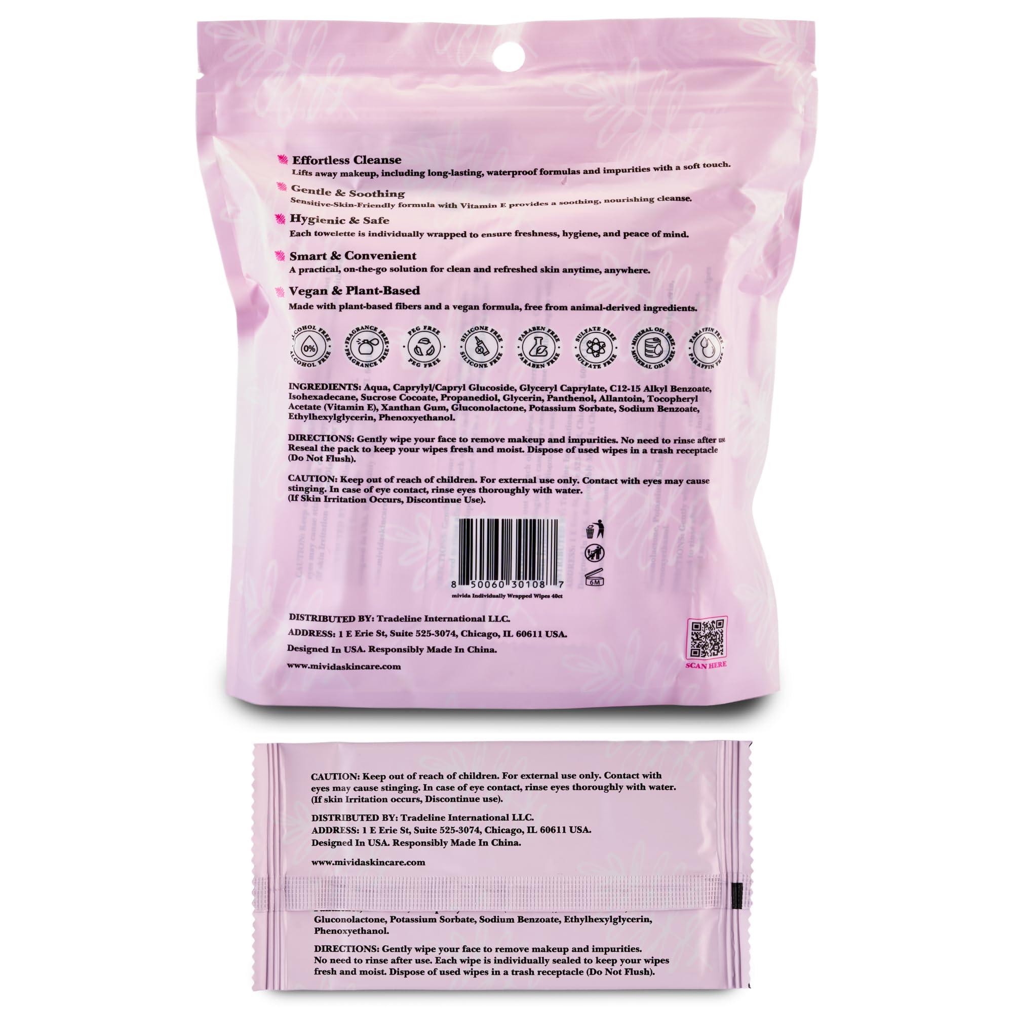 mivida wipes in a travel bag with toiletries showing on-the-go convenience