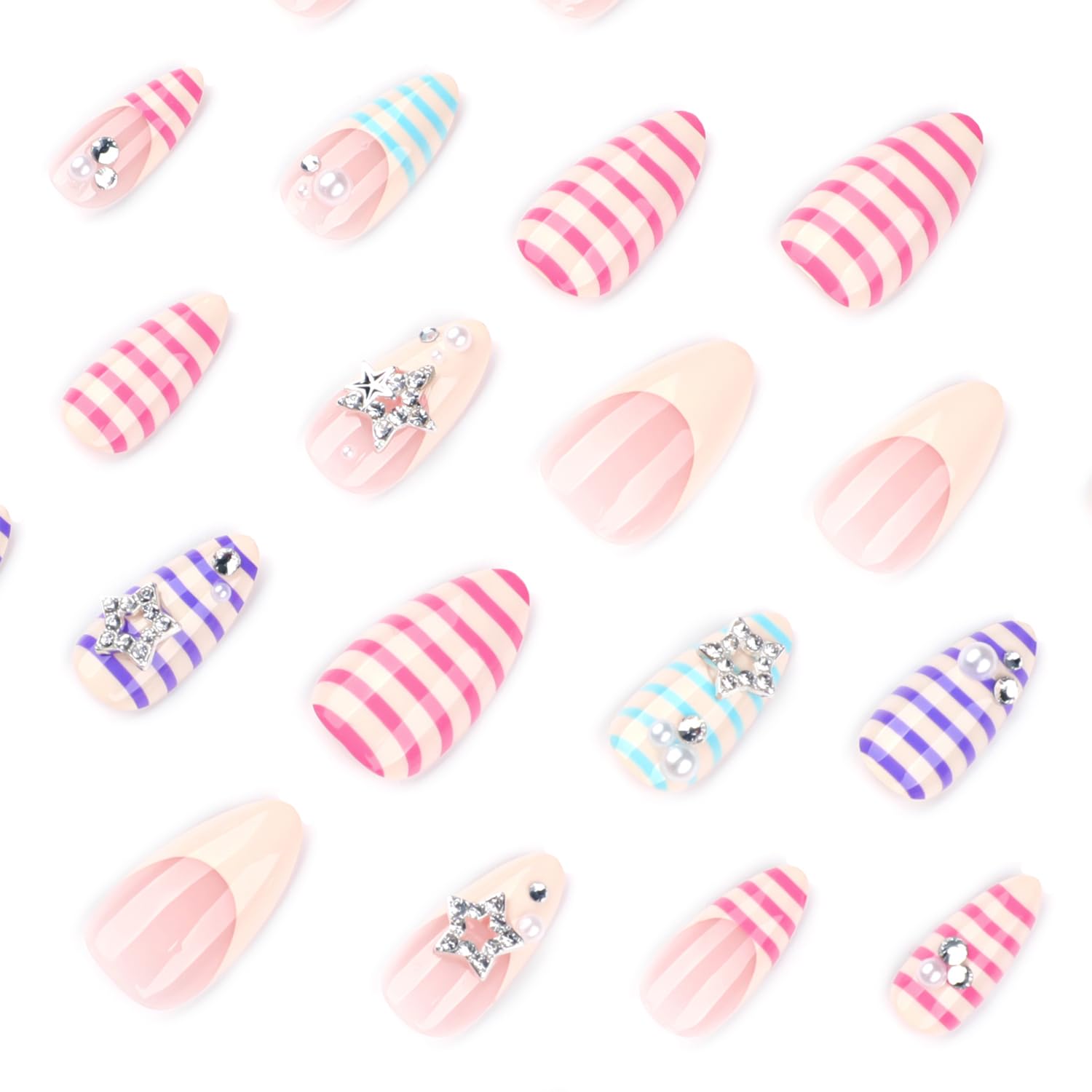 Mivota nails worn on hand demonstrating the medium almond shape and elongating effect