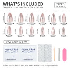 Mivota kit contents with glue, adhesive tabs, file and cuticle stick for easy application
