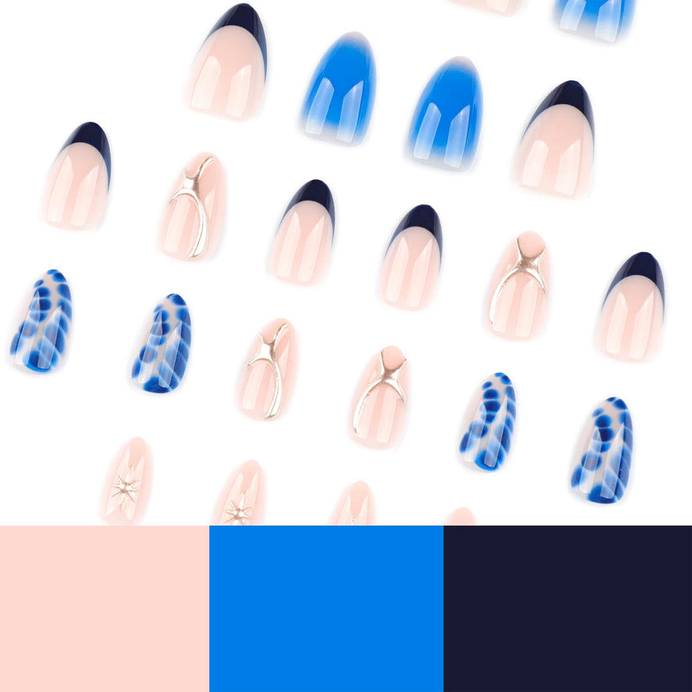 Mivota nails in hand demonstrating medium almond length and scale