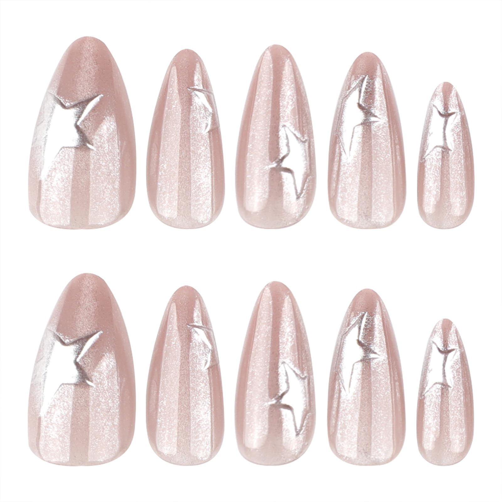 Mivota close-up of raised 3D silver star detail adding texture and sparkle to nails