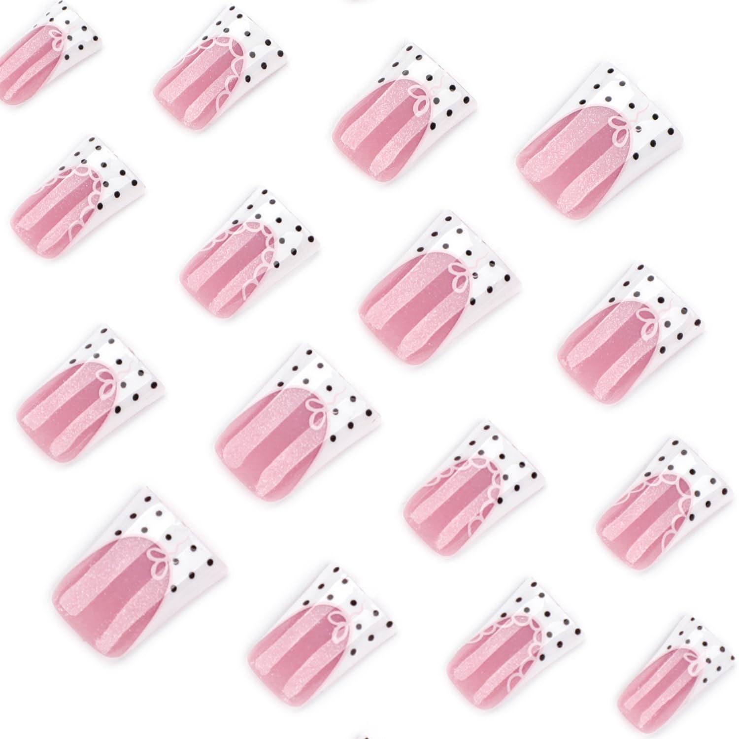 Mivota detail of white French tip with black polka dots and lace outline for stylish contrast