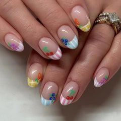 Mivota front packaging showing 24-piece fruit press-on nails for quick polish