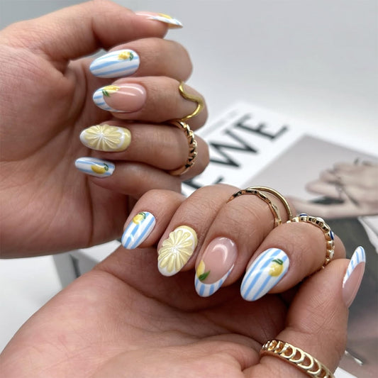 Mivota front packaging showing lemon press-on nails and easy application