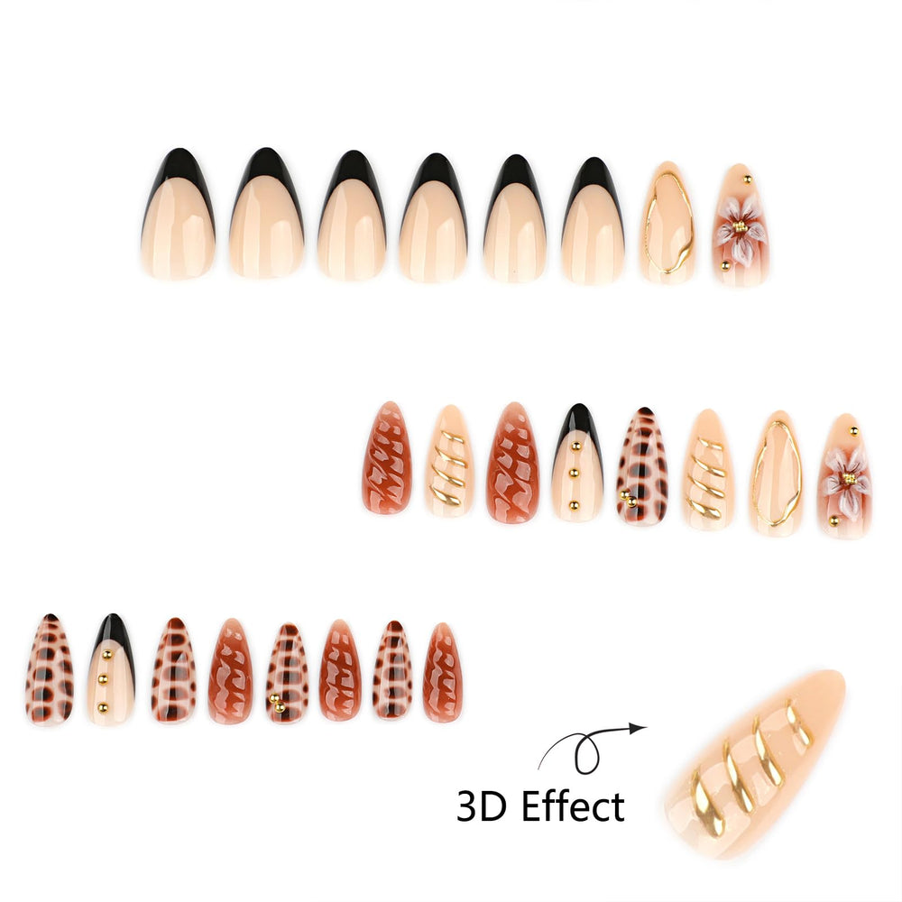 Mivota glossy brown almond full set showing cohesive look