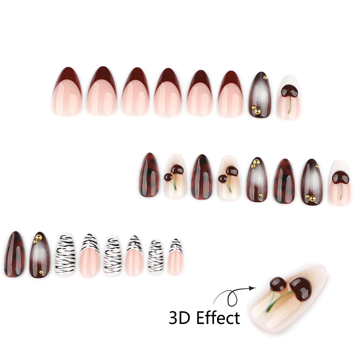 Mivota nails in hand demonstrating almond length and scale for fit reference