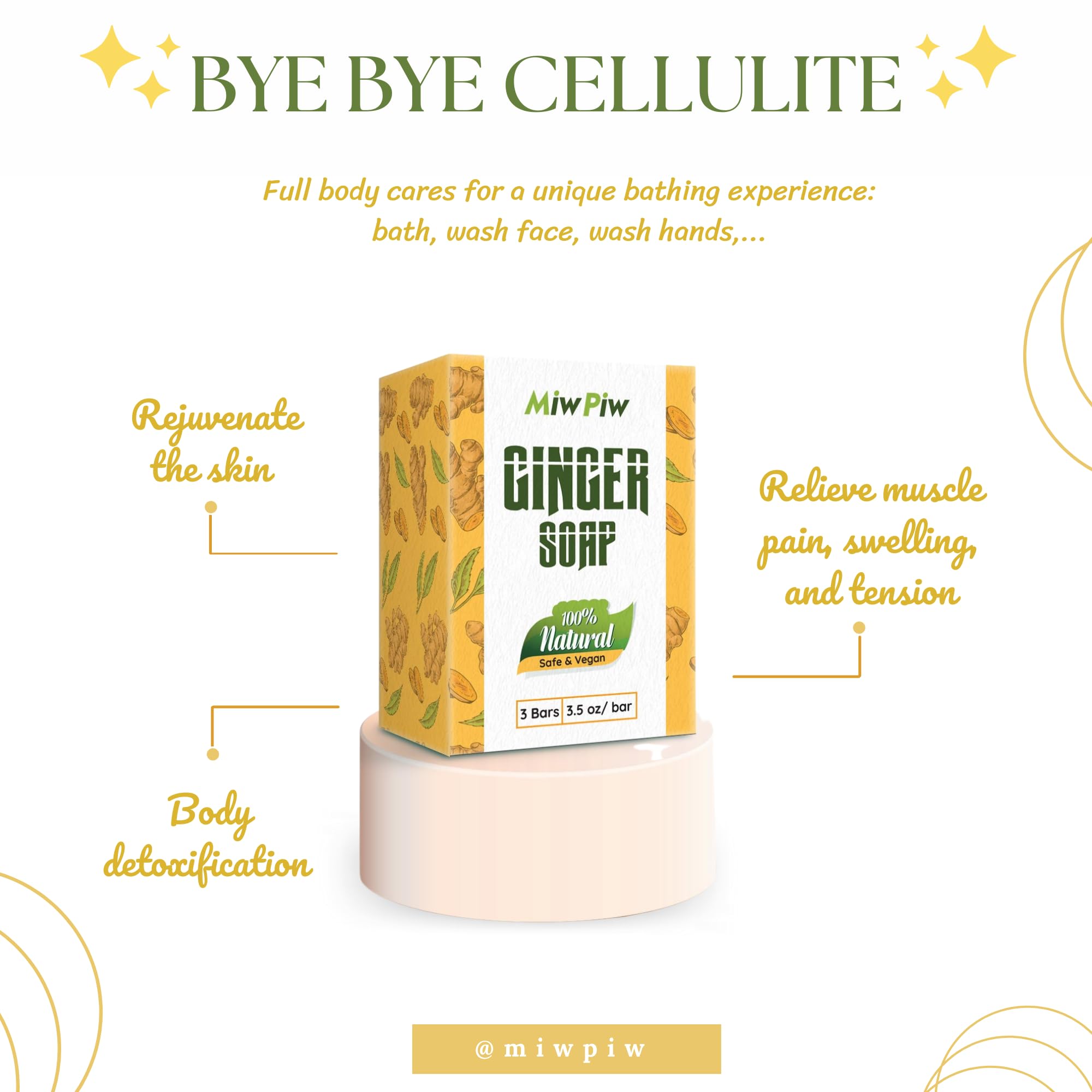 Miw Piw ginger soap being massaged on thigh supporting circulation benefits