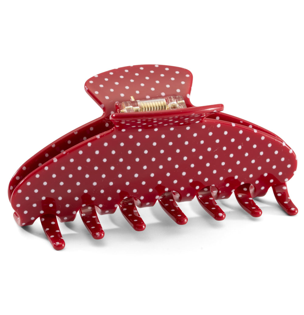 Mixcbe red polka dot claw front view adds style and solid hold