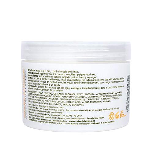 Mixed Chicks deep conditioner cream texture close-up, highlights moisturizing slip and softness