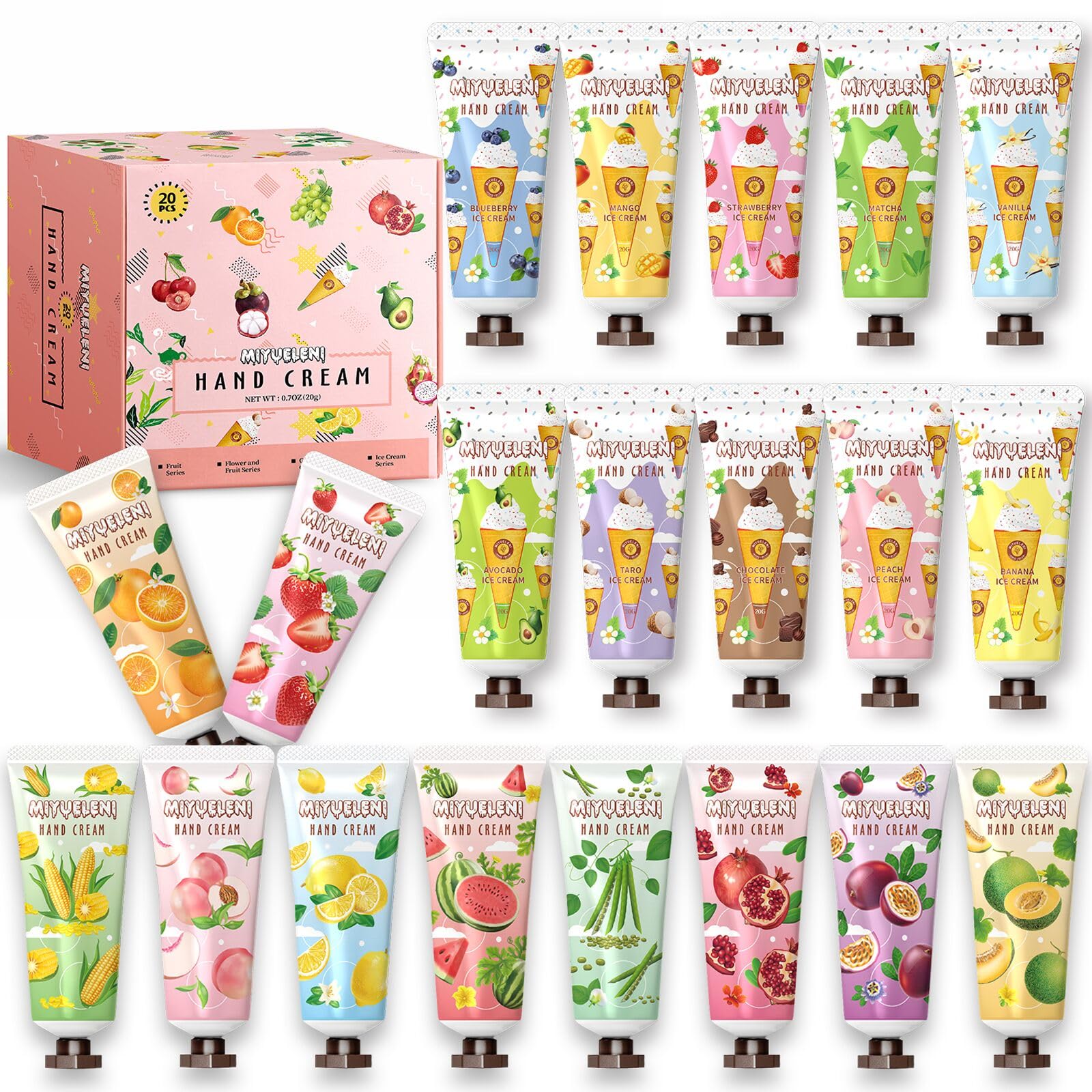 MIYUELENI front packaging showing 20 tubes and scent variety for gifting