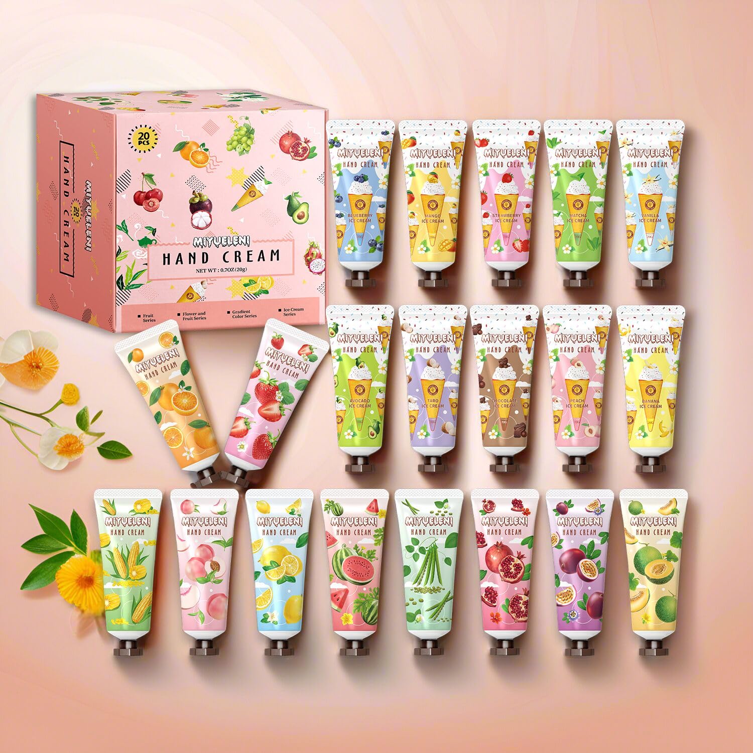 MIYUELENI labeled tubes array highlighting scent images for quick choice