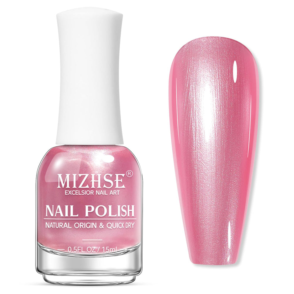 MIZHSE front bottle show pearlescent rose pink polish for elegant look