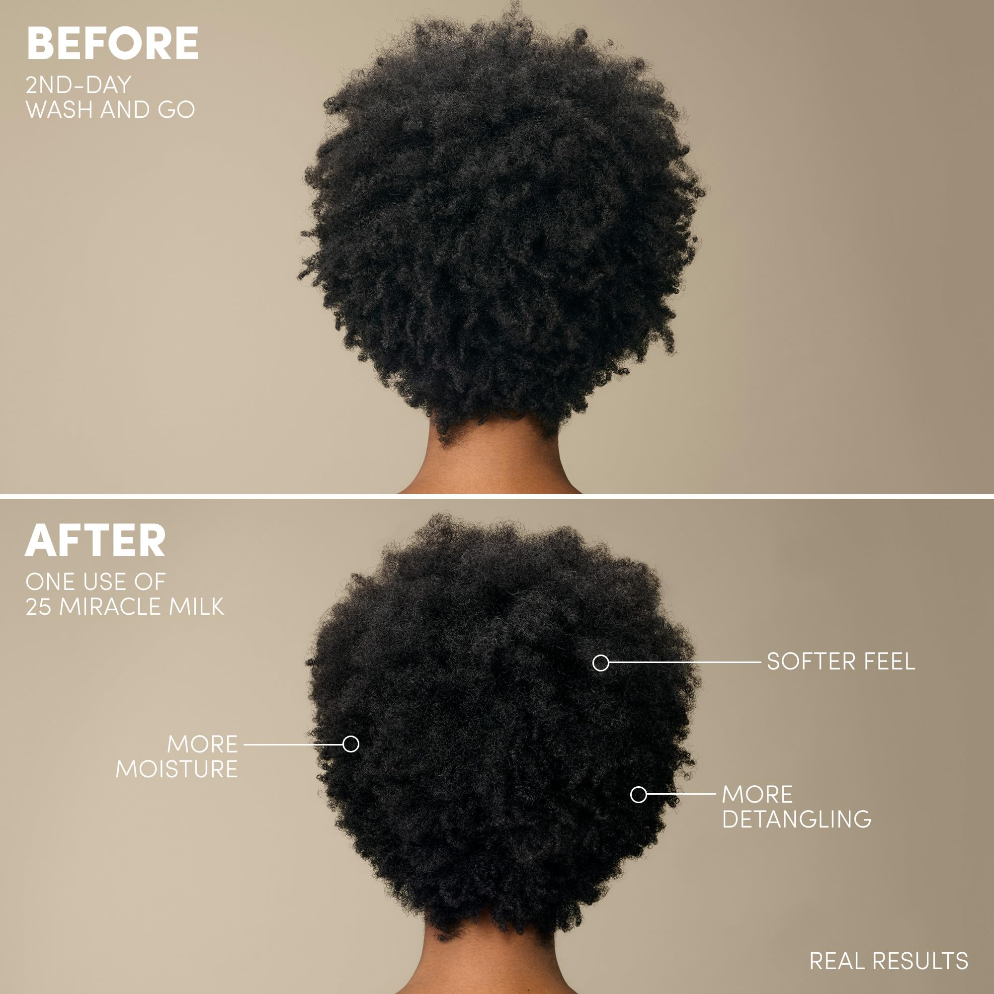 Mizani applied on curly hair showing improved texture and frizz control benefit