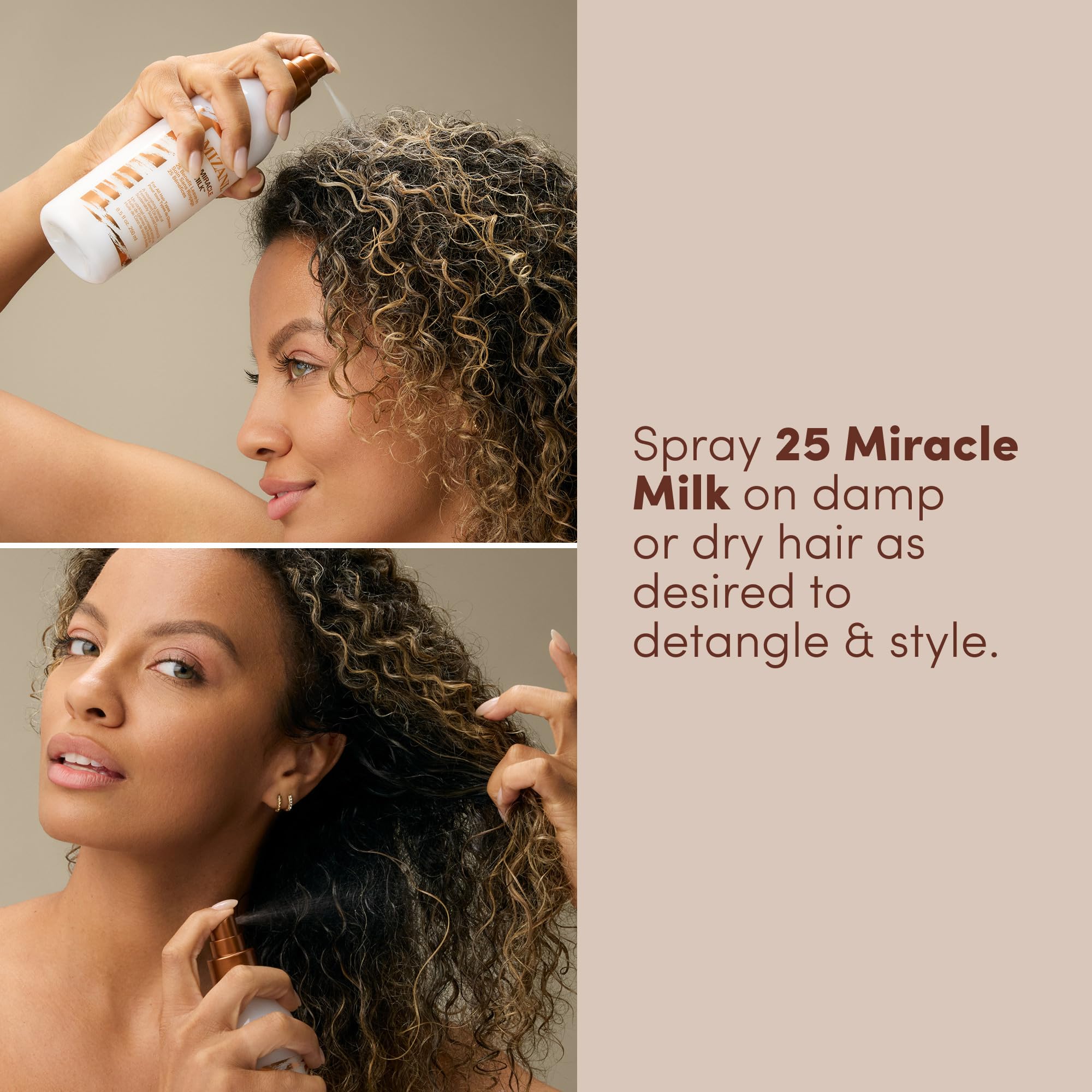 Mizani being used with a blow dryer to demonstrate heat protection advantage