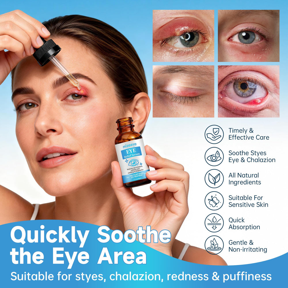MIZEEYE dropper releasing clear serum to show lightweight texture and quick absorption