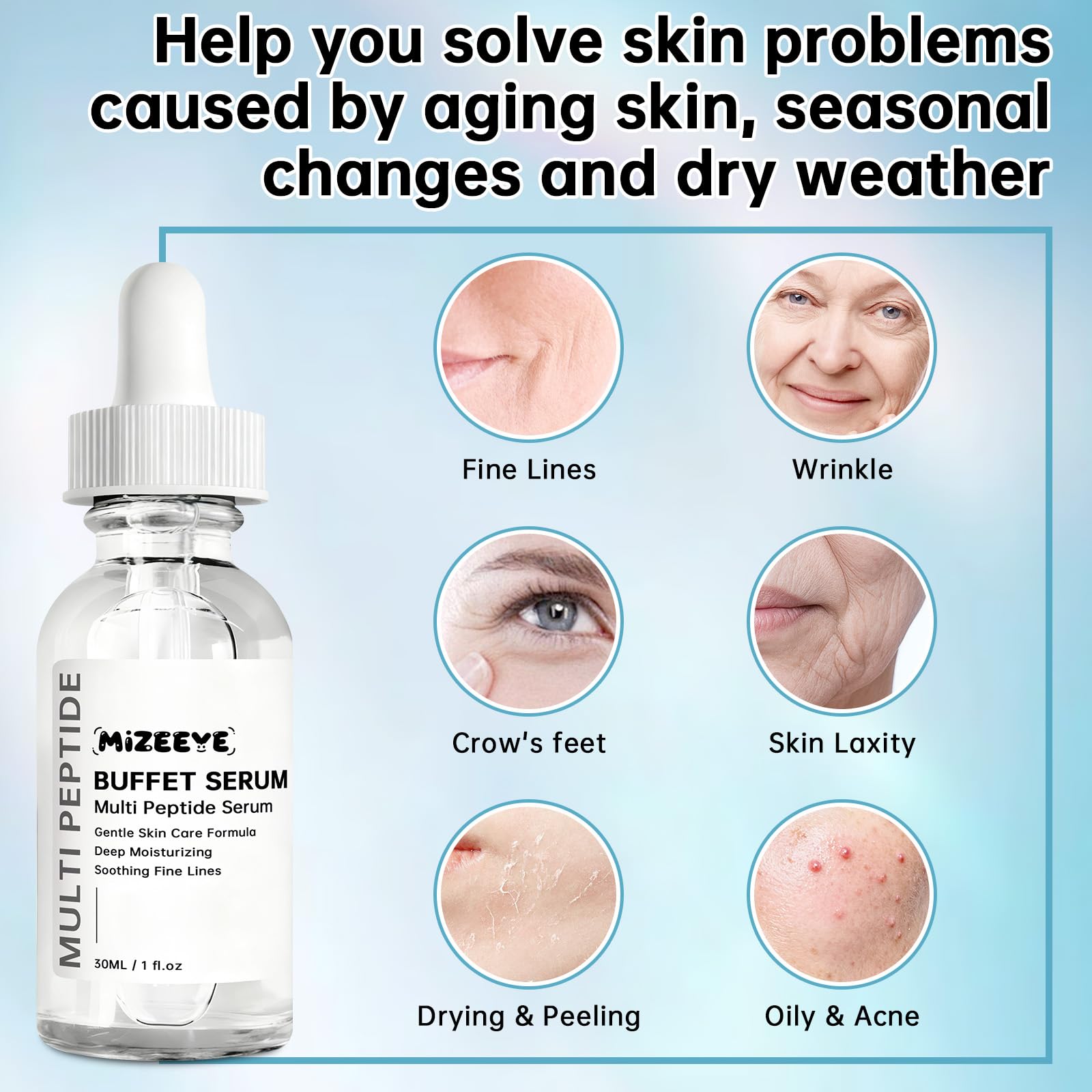 MIZEEYE ingredient label closeup highlighting peptides and acids