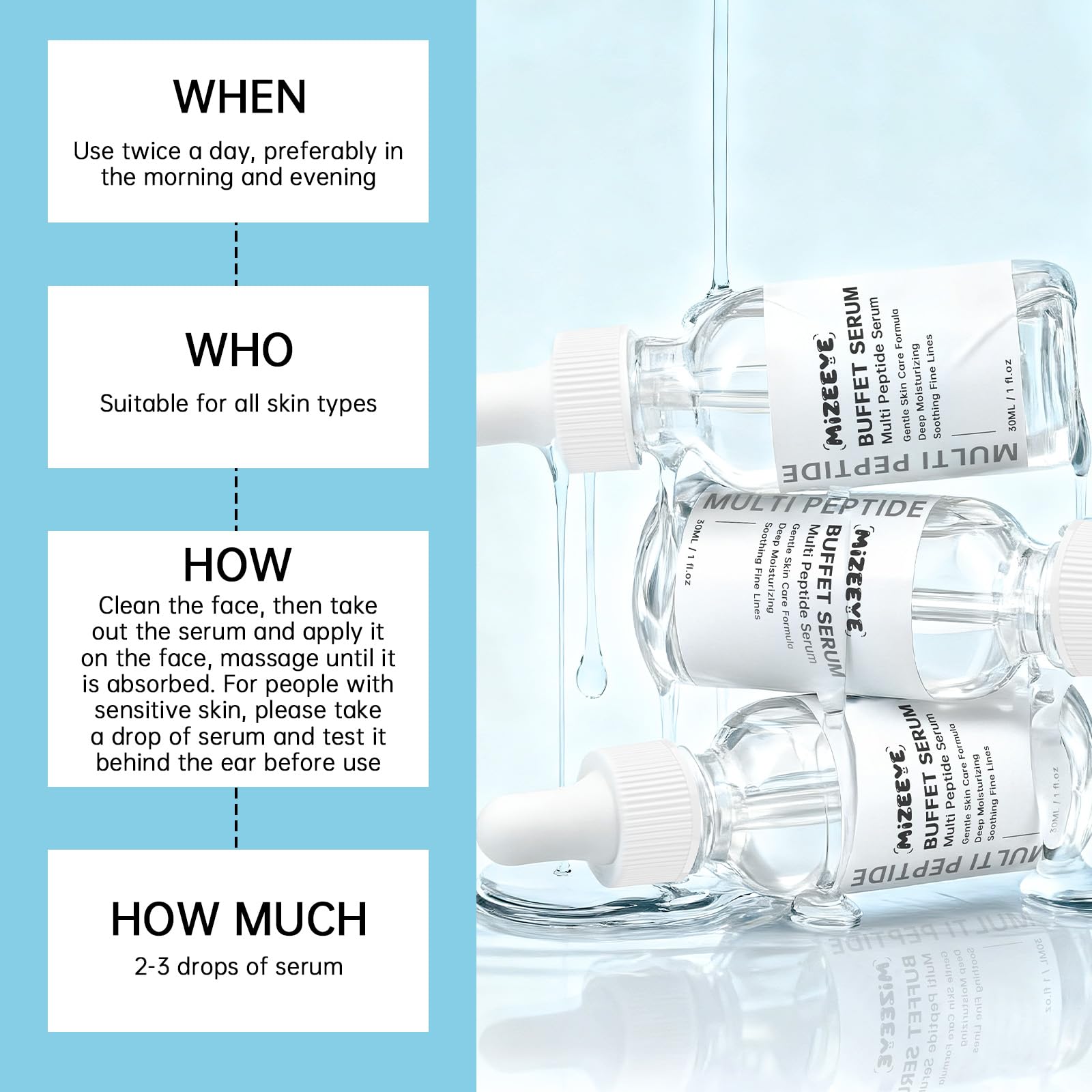 MIZEEYE serum on bathroom vanity in lifestyle setting promoting daily routine