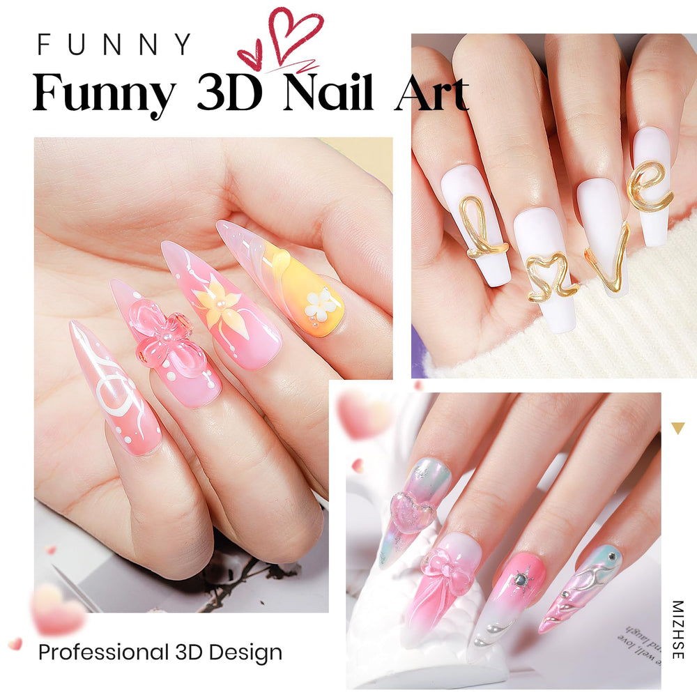 MIZHSE carved 3D floral nail art demonstrating sculpting capability and fine detail