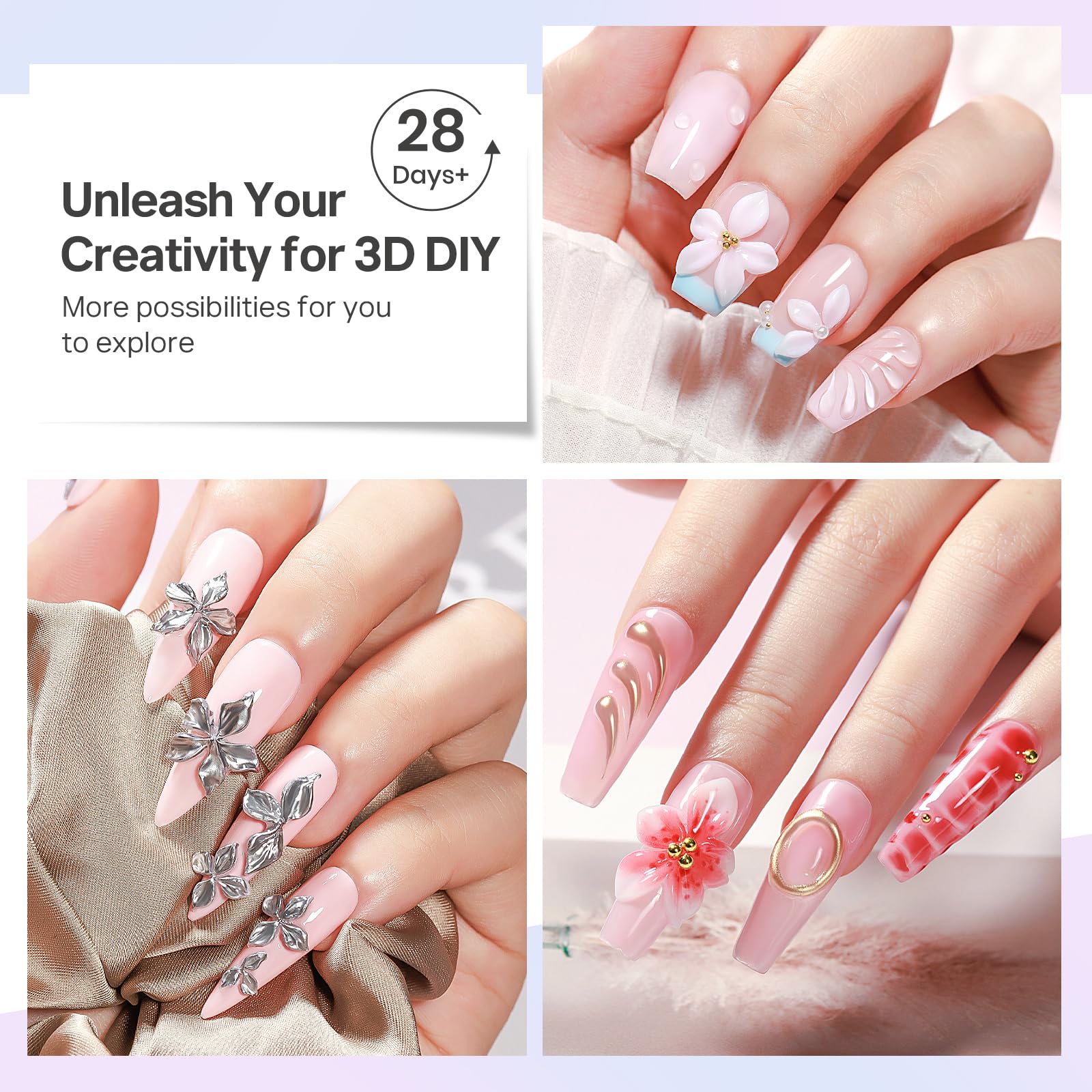 MIZHSE 3D flower sculpted on nail showing raised decorative strength