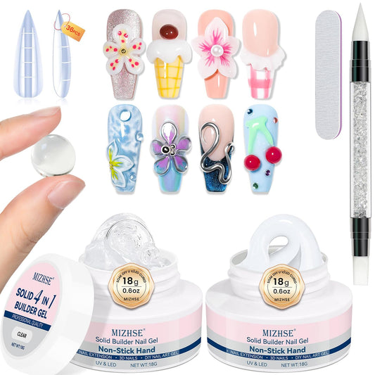 MIZHSE clear and white sculpting gel pots showing product benefits of controlled shaping