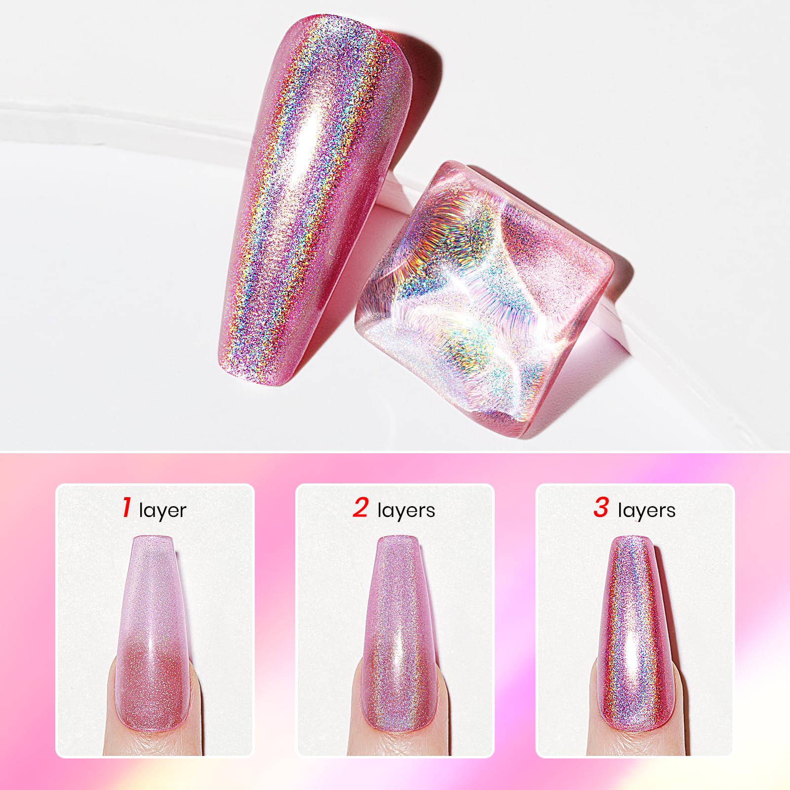 MIZHSE before and after manicure showing visible shimmer boost