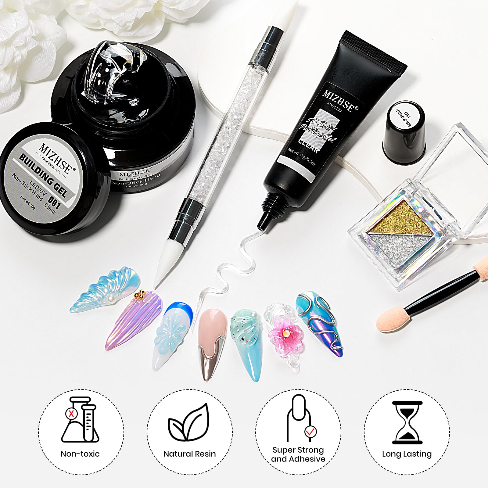 MIZHSE chrome powder palette pictured for mirror-like metallic nail finishes