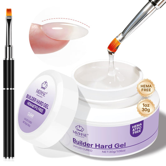 MIZHSE clear builder gel bottle front showing brand and size, durable nail foundation