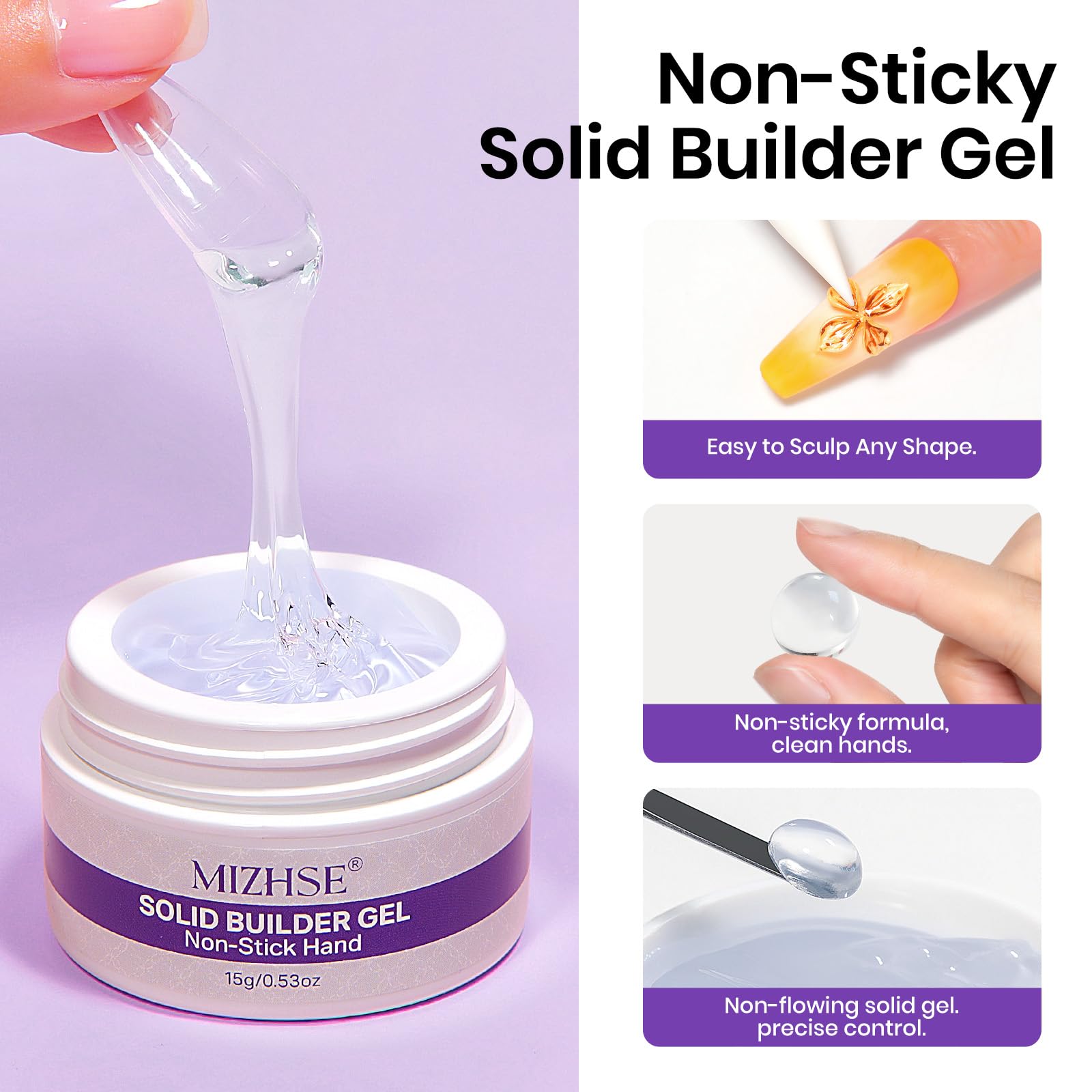 MIZHSE close-up of clear and white solid gel texture for precise sculpting control