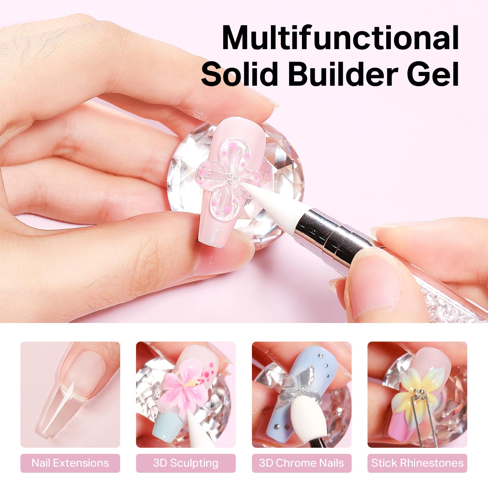 MIZHSE clear and white builder gel jars top view showing smooth non-sticky texture
