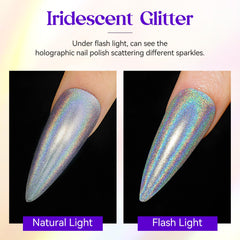 MIZHSE close-up of holographic pigment showing rainbow reflection
