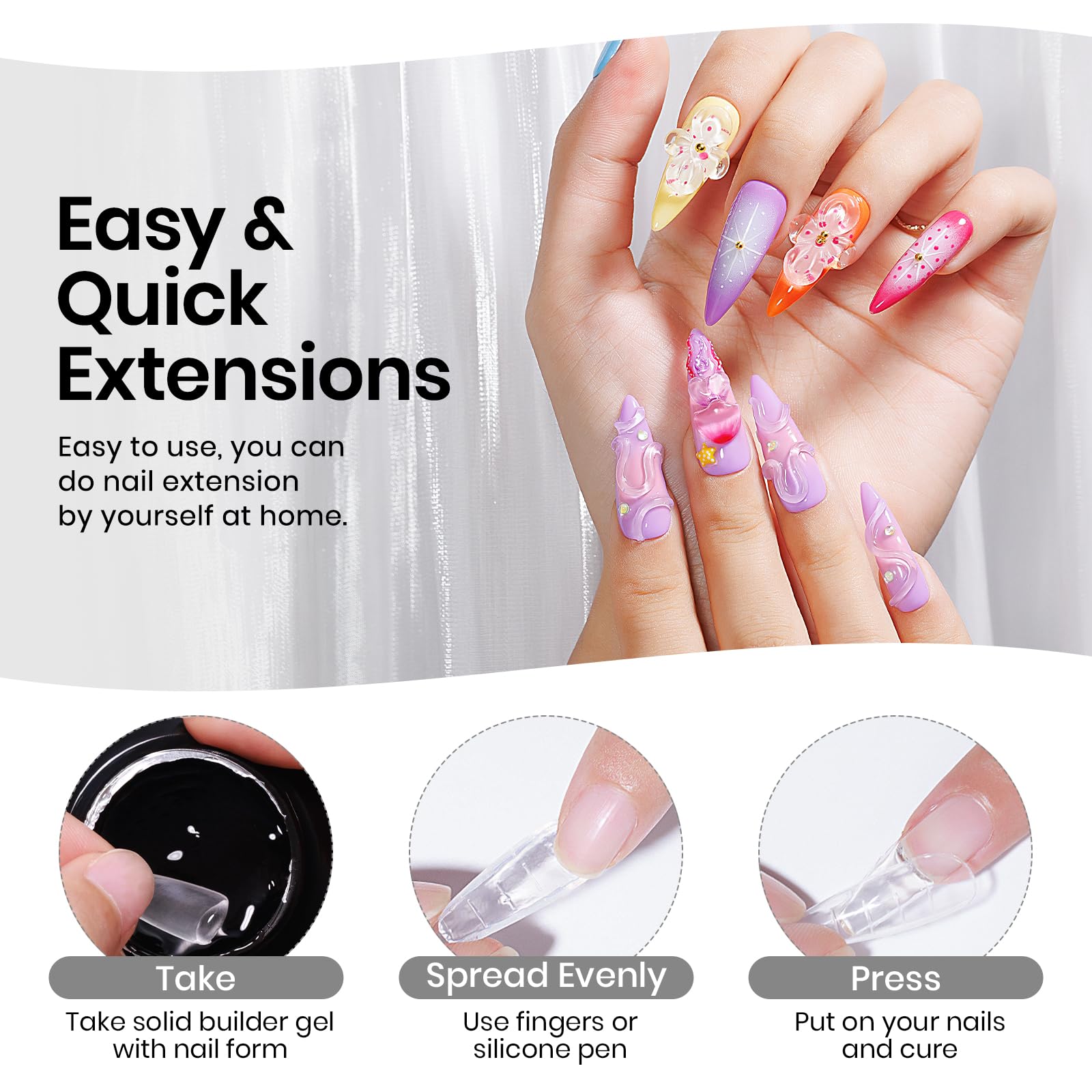 MIZHSE cured clear extension close-up showing smooth durable finish for professional look